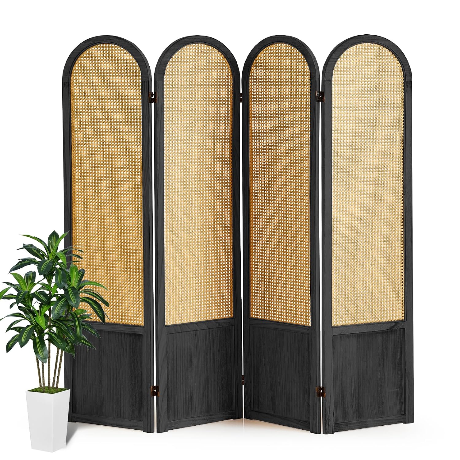 Partition Screen Divider - Rattanowy składany parawan z 4 paneli,